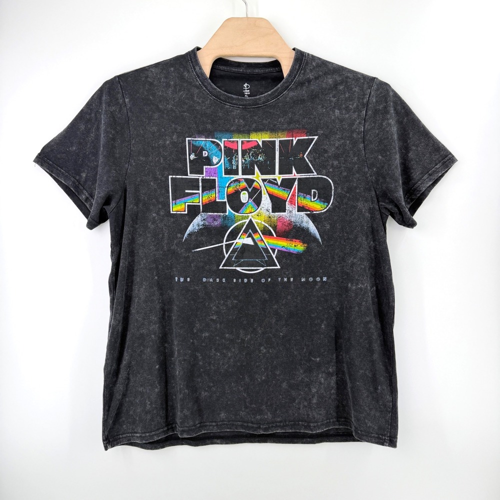 Official Pink Floyd Dark Side Of The Moon XL Acid Wash Black Tee Band T Shirt